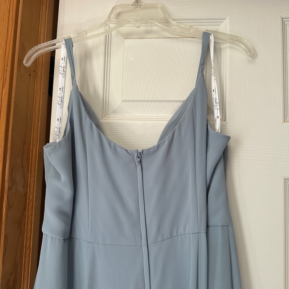 David’s Bridal Dusty Blue Cowl Neck Chiffon Dress - Picture 6 of 7